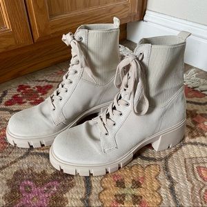 Steve Madden Beige Suede Lace-Up Combat Boot